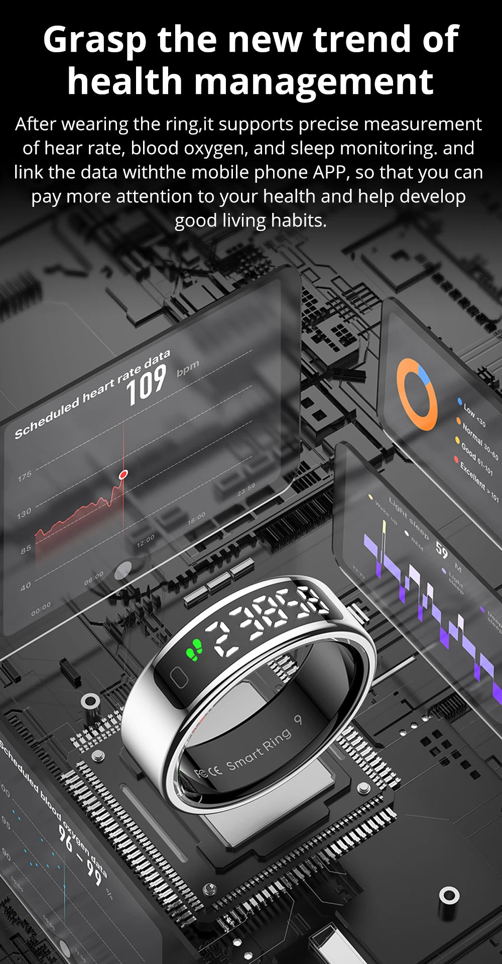 Health Tracking Smart Ring – Waterproof & Wireless Charge
