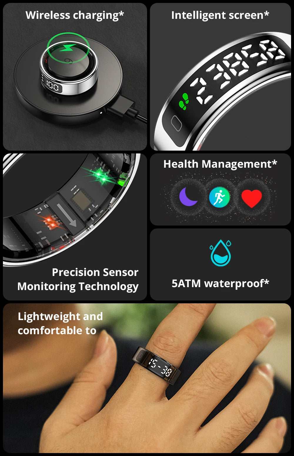 Health Tracking Smart Ring – Waterproof & Wireless Charge