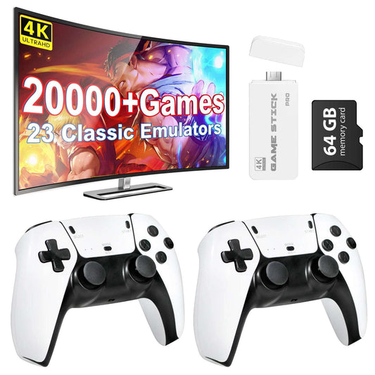 4K Retro Game Stick with 64GB – 20,000+ Games, 23 Emulators, Dual Wireless Controllers, Plug & Play