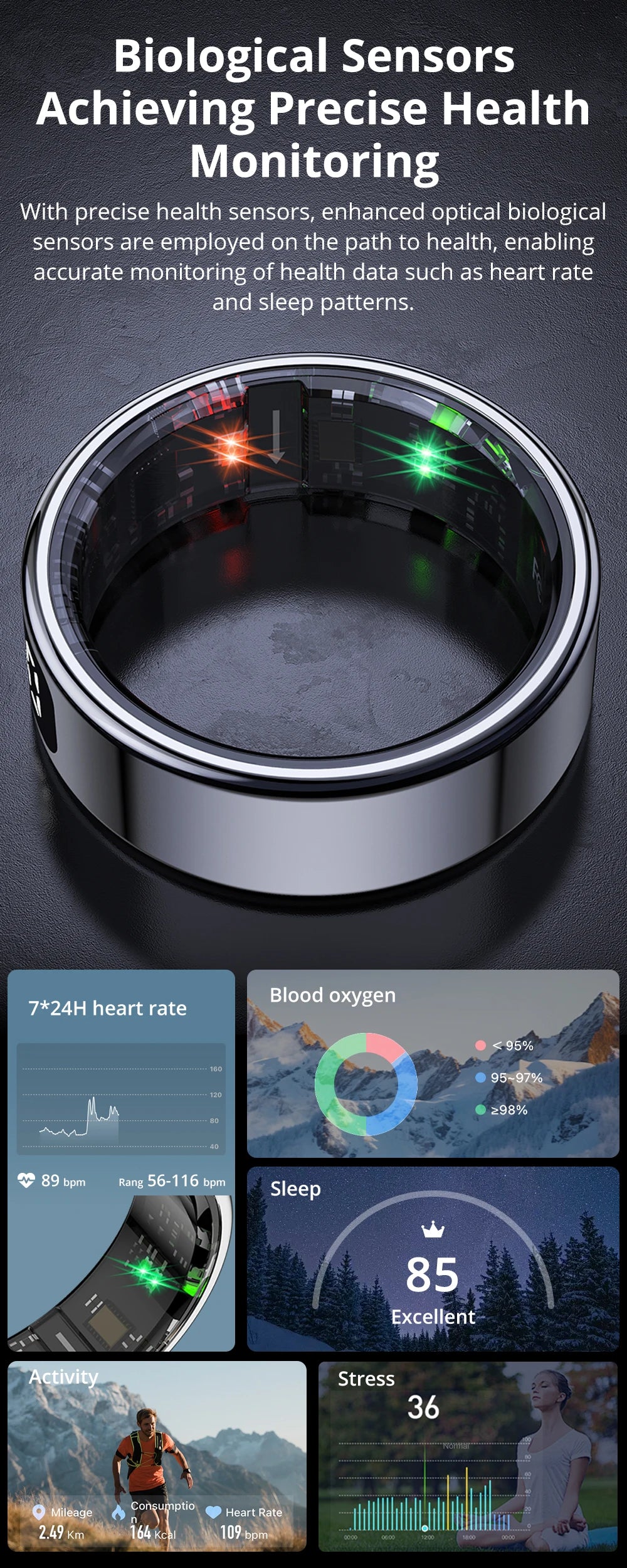 Health Tracking Smart Ring – Waterproof & Wireless Charge