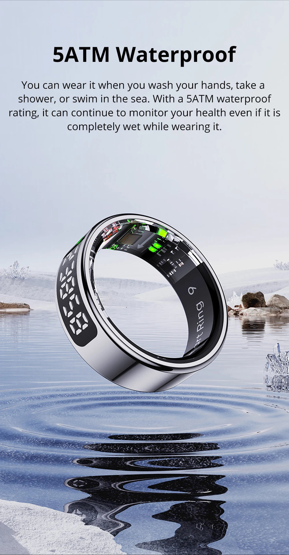 Health Tracking Smart Ring – Waterproof & Wireless Charge