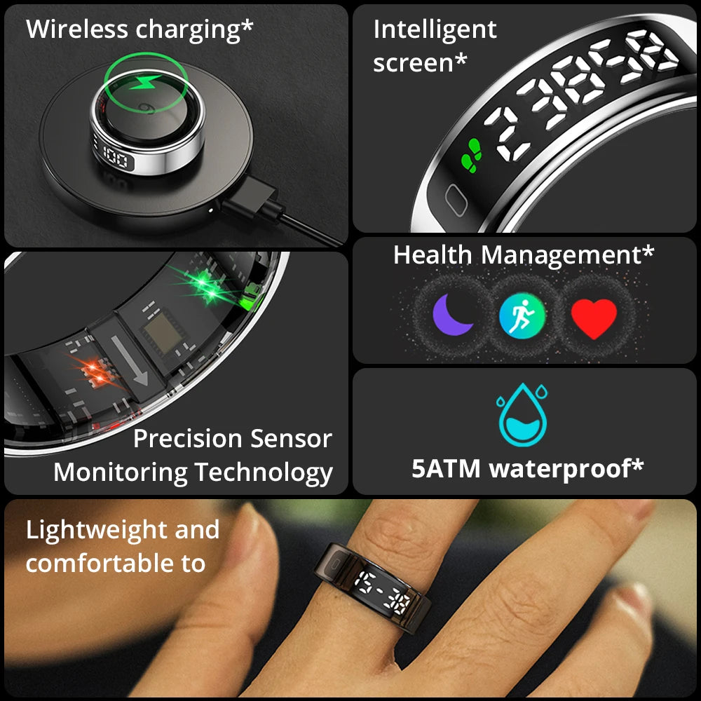 Health Tracking Smart Ring – Waterproof & Wireless Charge