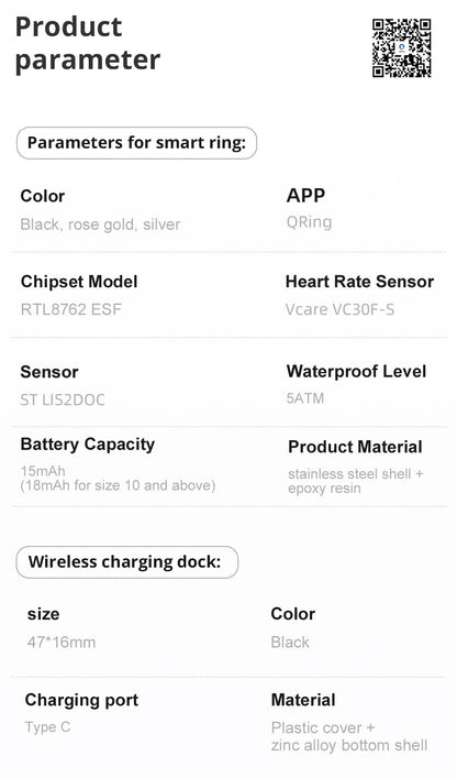Health Tracking Smart Ring – Waterproof & Wireless Charge